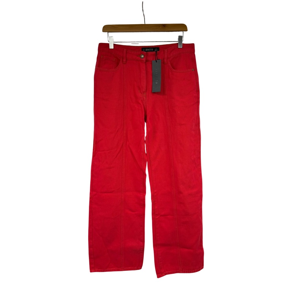 Lioness Crimson Red Wide Leg Seam Detail Denim Jeans grunge Womens Size S NWT